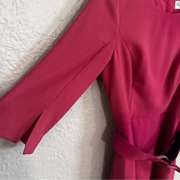 Eliza J Belted Solid Pink A-Line Split Sleeve Knee-Length Dress Size 10 - Picture 6 of 9